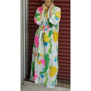 Vintage Catherine Ogust Bold Abstract Cotton Belted Forever Dress One Size JAPAN